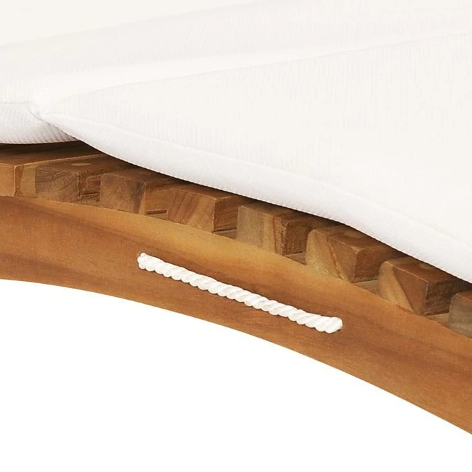 Chaise Longue Pliable Avec Coussin Blanc Crème Bois De Teck – Image 5