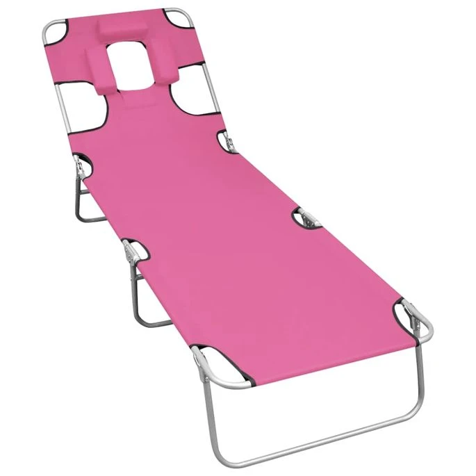 Chaise Longue Pliable Avec Coussin De TĂȘte Acier Rose Magento