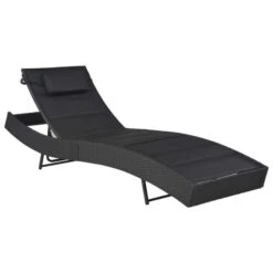 Chaise Longue Résine Tressée Et Textilène Noir