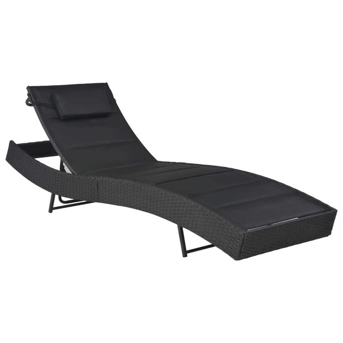Chaise Longue Résine Tressée Et Textilène Noir