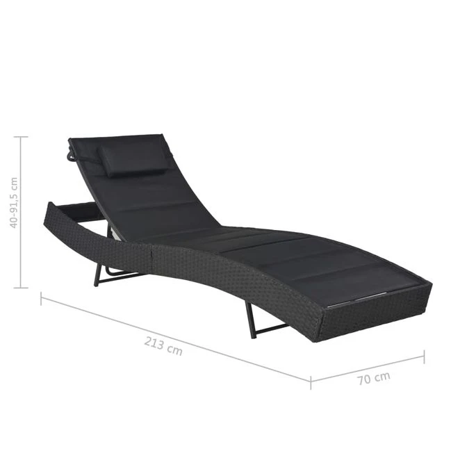 Chaise Longue Résine Tressée Et Textilène Noir – Image 6