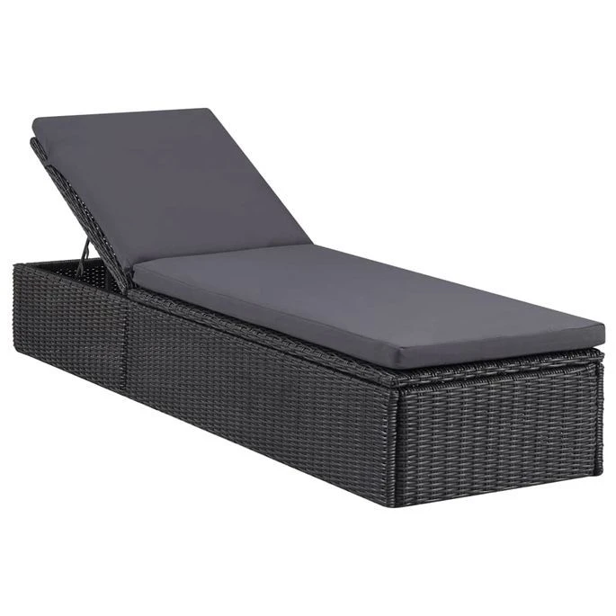 Chaise Longue Résine Tressée Noir Et Gris Foncé