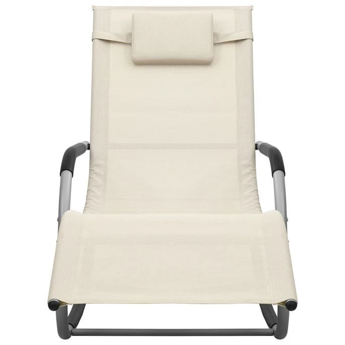 Chaise Longue Textilène Crème Et Gris 2 – Image 2