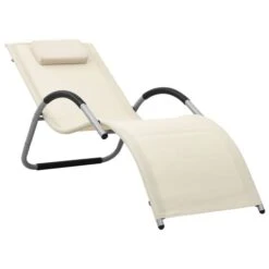 Chaise Longue Textilène Crème Et Gris