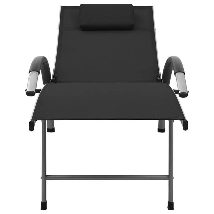 Chaise Longue Textilène Et Aluminium Noir 2 – Image 2