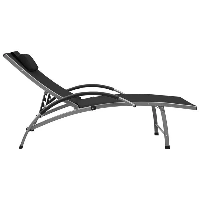 Chaise Longue Textilène Et Aluminium Noir 2 – Image 3