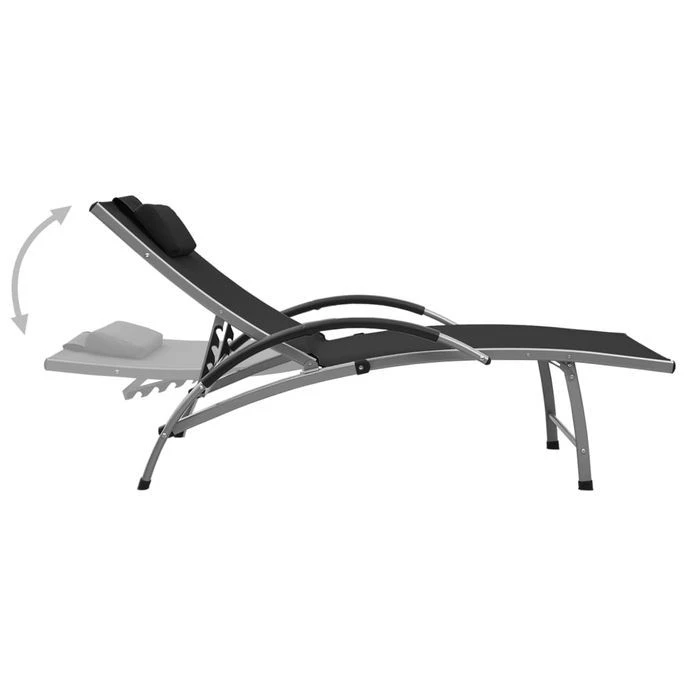Chaise Longue Textilène Et Aluminium Noir 2 – Image 4