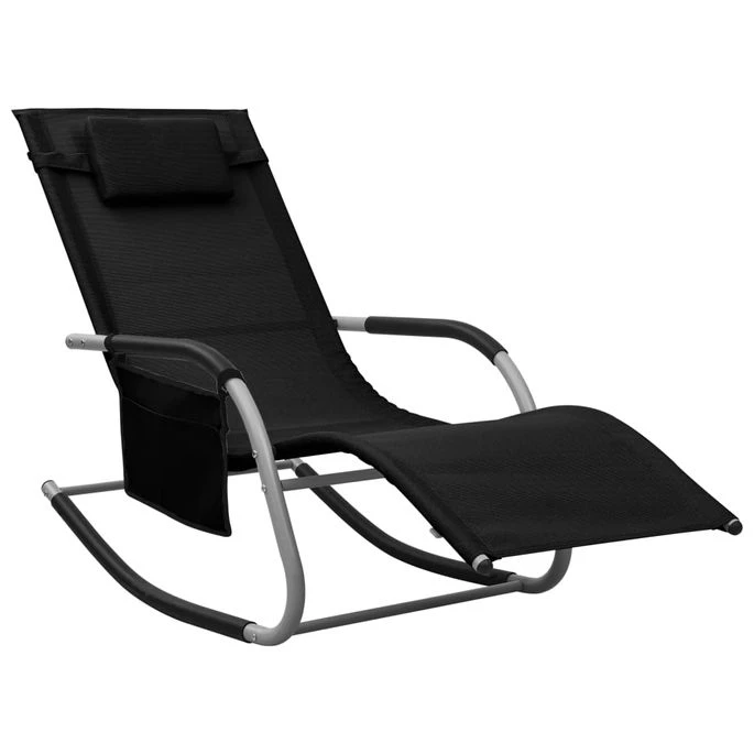 Chaise Longue Textilène Noir Et Gris