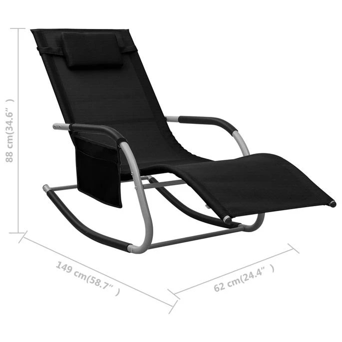 Chaise Longue Textilène Noir Et Gris – Image 7