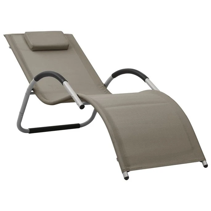 Chaise Longue Textilène Taupe Et Gris 2