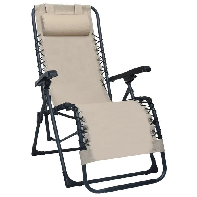 Chaise Pliable De Terrasse Crème Textilène