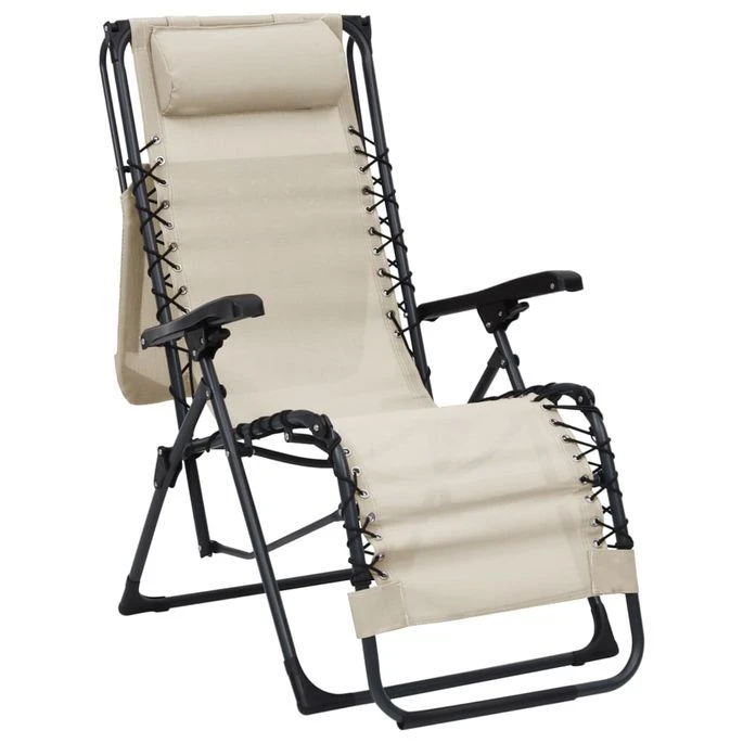 Chaise Pliable De Terrasse Textilène Crème – Image 3