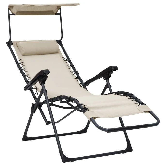 Chaise Pliable De Terrasse Textilène Crème – Image 7