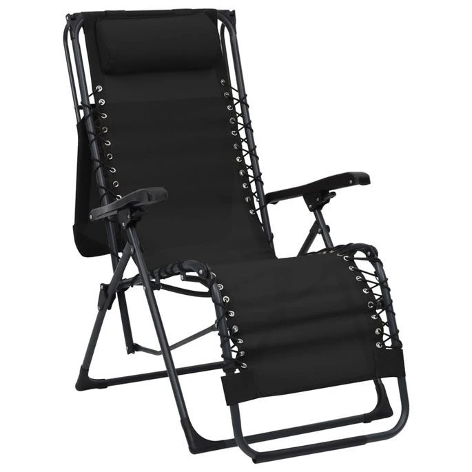 Chaise Pliable De Terrasse Textilène Noir – Image 3