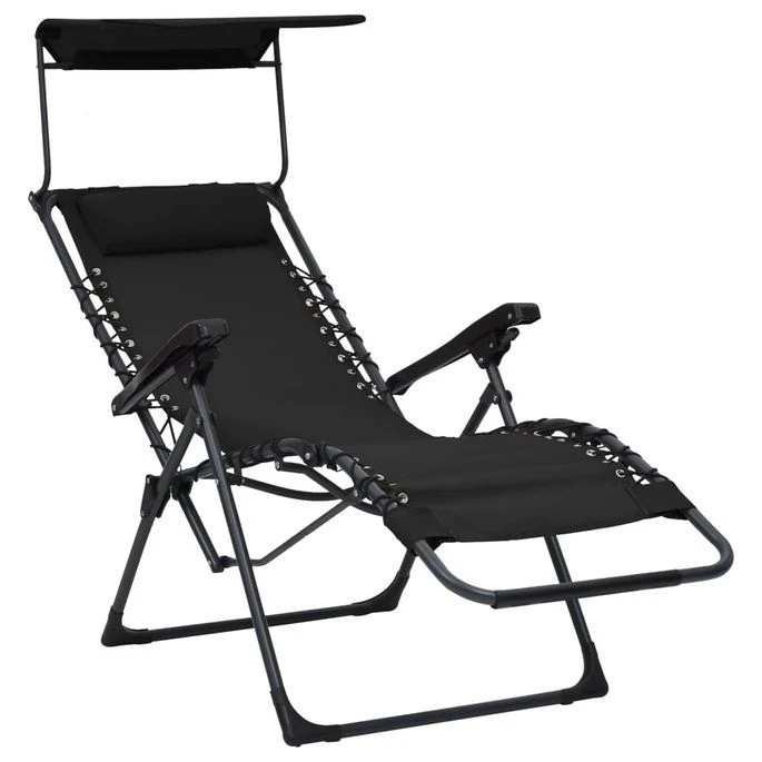 Chaise Pliable De Terrasse Textilène Noir – Image 7