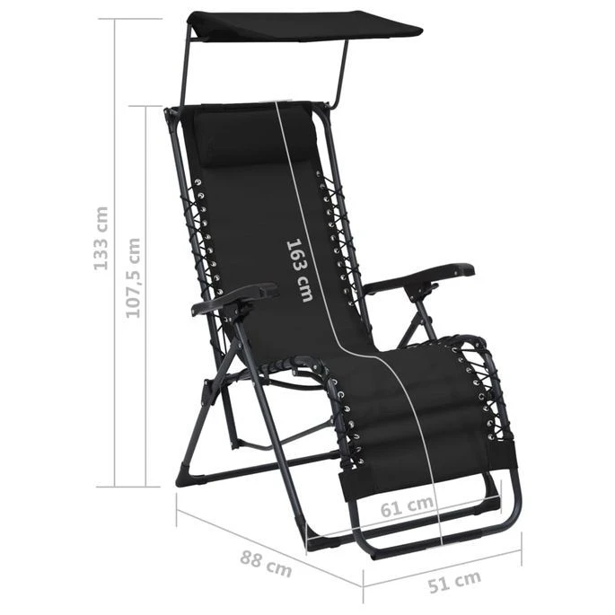 Chaise Pliable De Terrasse Textilène Noir – Image 11