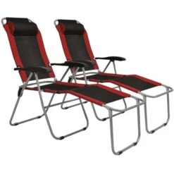 Chaises Inclinables De Camping 2 Pcs Rouge Et Noir