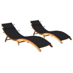 Chaises Longues 2 Pcs Avec Coussins Bois D'acacia Solide 17