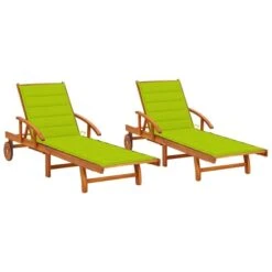Chaises Longues 2 Pcs Avec Coussins Bois D'acacia Solide 14