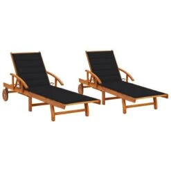 Chaises Longues 2 Pcs Avec Coussins Bois D'acacia Solide 13
