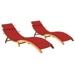 Chaises Longues 2 Pcs Avec Coussins Bois D'acacia Solide 16