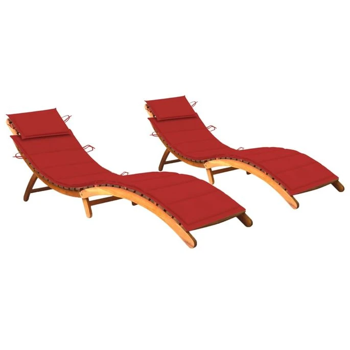 Chaises Longues 2 Pcs Avec Coussins Bois D'acacia Solide 16