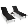 Chaises Longues 2 Pcs Avec Table Acier Et Textilène Noir 2