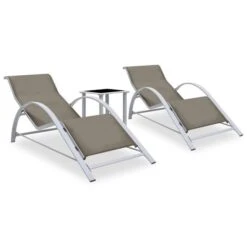 Chaises Longues 2 Pcs Avec Table Aluminium Taupe