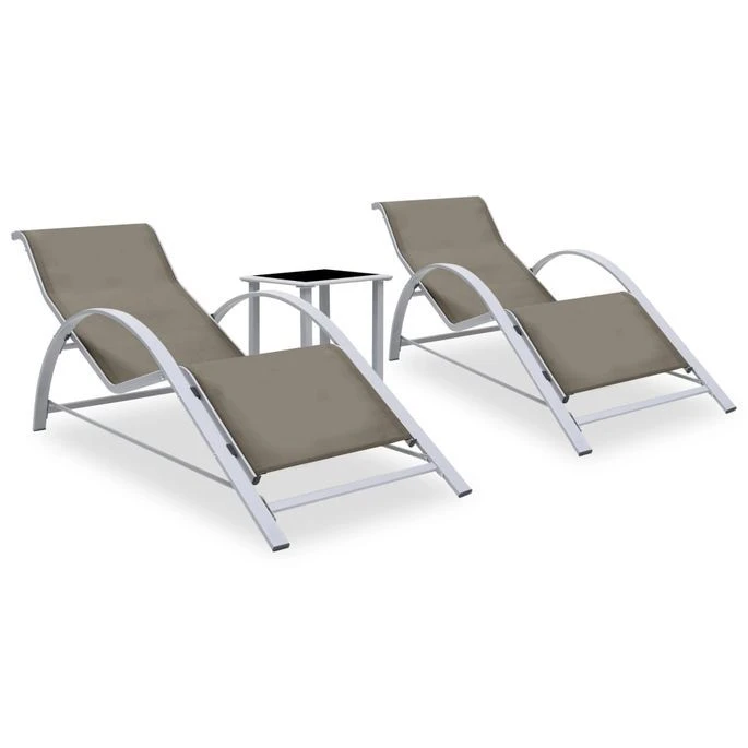 Chaises Longues 2 Pcs Avec Table Aluminium Taupe