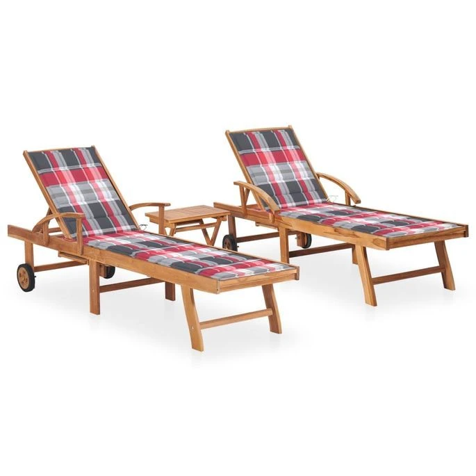 Chaises Longues 2 Pcs Avec Table Et Coussin Bois De Teck Solide 6