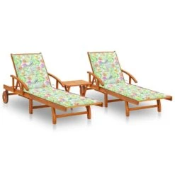 Chaises Longues 2 Pcs Avec Table Et Coussins Acacia Solide 29