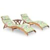 Chaises Longues 2 Pcs Avec Table Et Coussins Acacia Solide 24