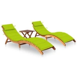 Chaises Longues 2 Pcs Avec Table Et Coussins Acacia Solide 23