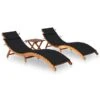 Chaises Longues 2 Pcs Avec Table Et Coussins Acacia Solide 19