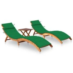Chaises Longues 2 Pcs Avec Table Et Coussins Acacia Solide 6