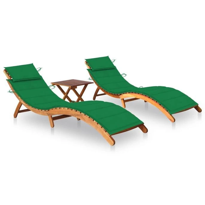 Chaises Longues 2 Pcs Avec Table Et Coussins Acacia Solide 6
