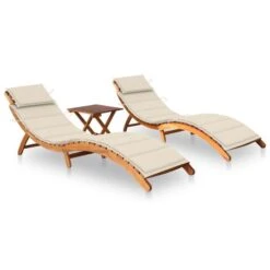 Chaises Longues 2 Pcs Avec Table Et Coussins Acacia Solide 4