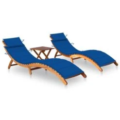 Chaises Longues 2 Pcs Avec Table Et Coussins Acacia Solide 22