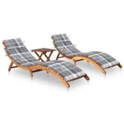 Chaises Longues 2 Pcs Avec Table Et Coussins Acacia Solide 26