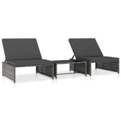 Chaises Longues 2 Pcs Avec Table Résine Tressée Gris 2