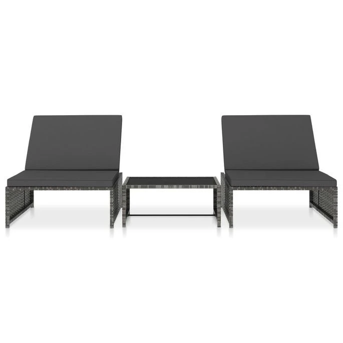 Chaises Longues 2 Pcs Avec Table Résine Tressée Gris 2 – Image 2