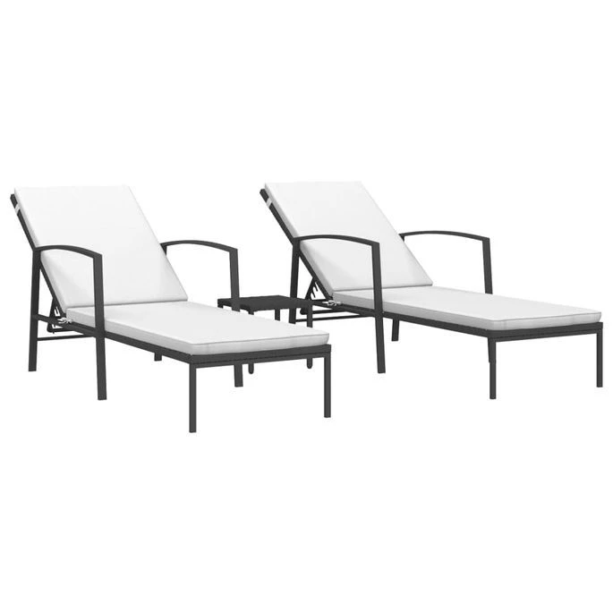 Chaises Longues 2 Pcs Avec Table Résine Tressée Noir – Image 2