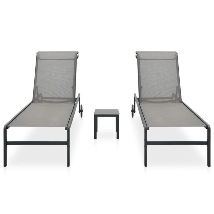 Chaises Longues 2 Pcs Avec Table Textilène Et Acier – Image 2