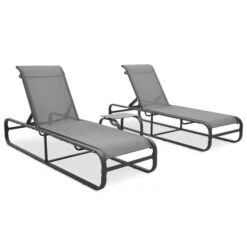 Chaises Longues 2 Pcs Avec Table Textilène Et Aluminium