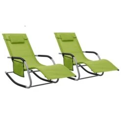 Chaises Longues 2 Pcs Textilène Vert Et Gris