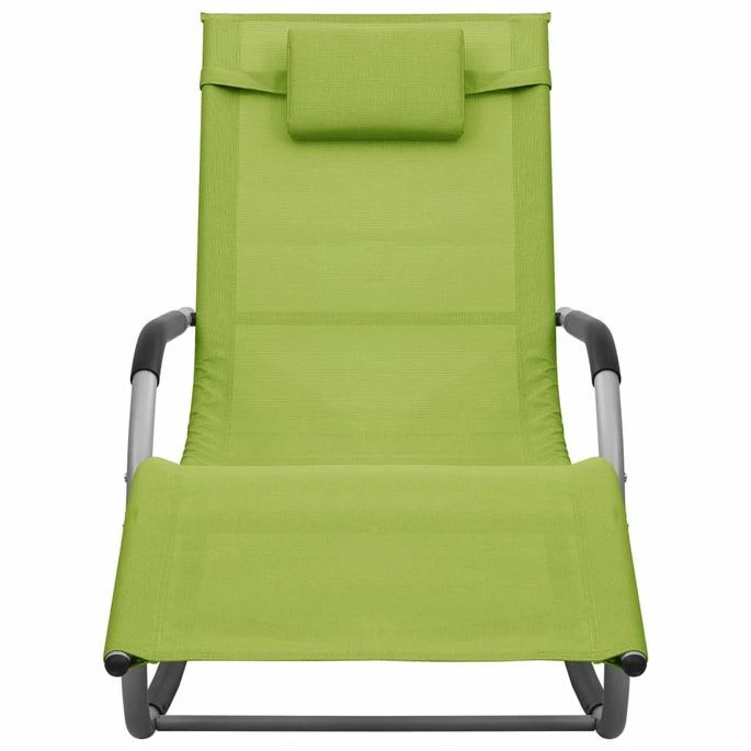 Chaises Longues 2 Pcs Textilène Vert Et Gris – Image 3