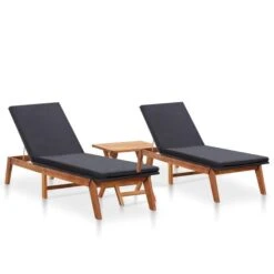 Chaises Longues 2pcs Avec Table Résine Tressée Et Bois D'acacia
