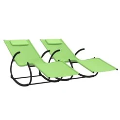 Chaises Longues à Bascule 2 Pcs Vert Acier Et Textilène 3