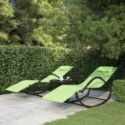 Chaises Longues à Bascule 2 Pcs Vert Acier Et Textilène 2