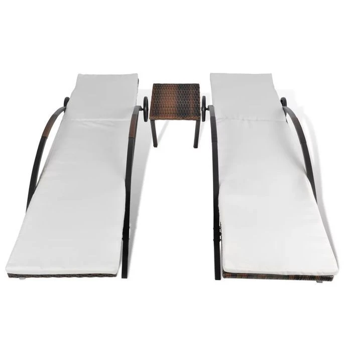 Chaises Longues Avec Table Résine Tressée Marron 2 – Image 4